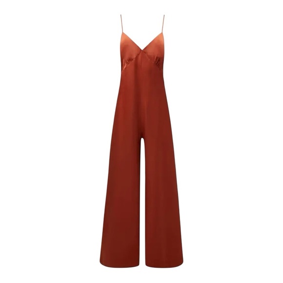 WeWoreWhat Slip Wide Leg Jumpsuit, size Small NWT straps & zipper color clay - Picture 3 of 14